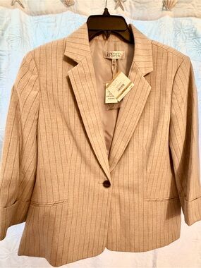 Kasper Women's Beige Pinstripe Single-Button Blazer